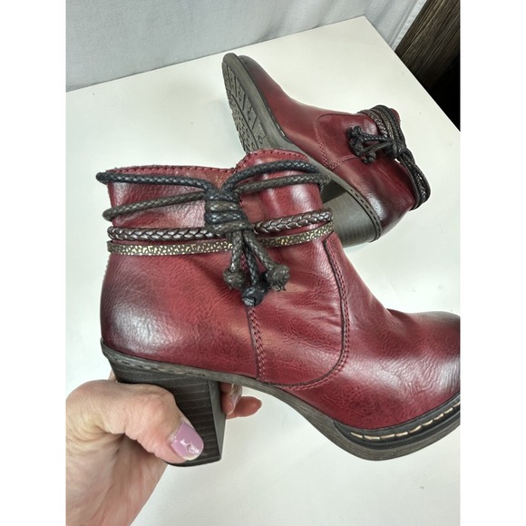 Rieker Ladies Block Heel Ankle Bootie Boot Burgundy Red Trim EU 40 US 9.5 - Picture 7 of 8